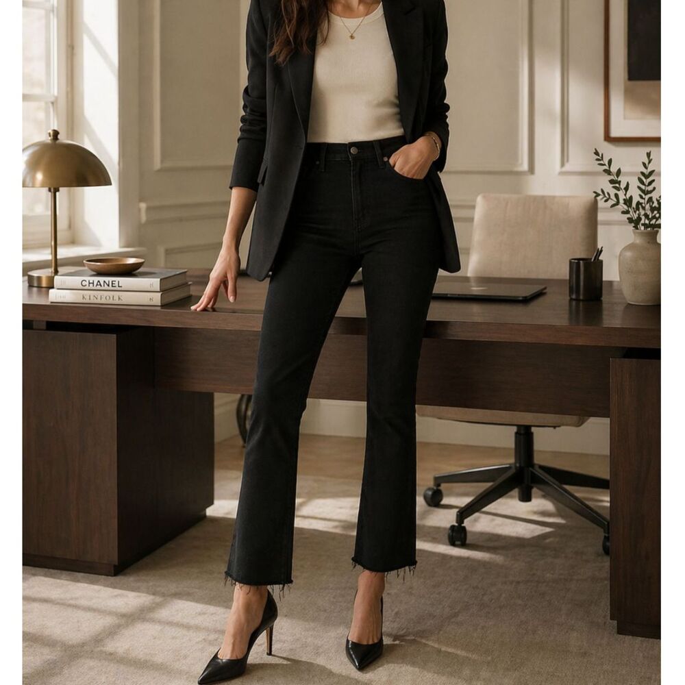 Mother The Hustler Ankle Fray Not Guilty Black High Rise Bootcut Jeans Size 26